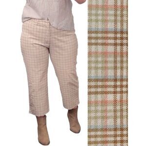 VTG Y2K Dockers Tan‎ Pink Plaid High Rise Wide Leg Cropped Pants SZ 14